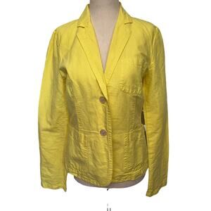J Crew Linen Blend 2 Button Womens Blazer Sz 6 Yellow Notch Collar Preppy Bright
